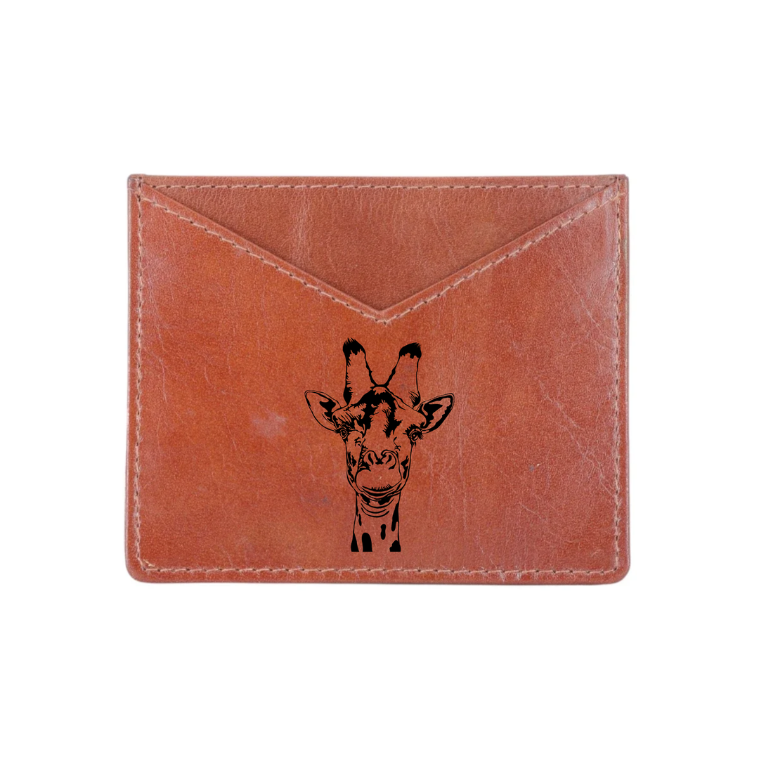 Giraffe Engraved Genuine Leather Cardholder