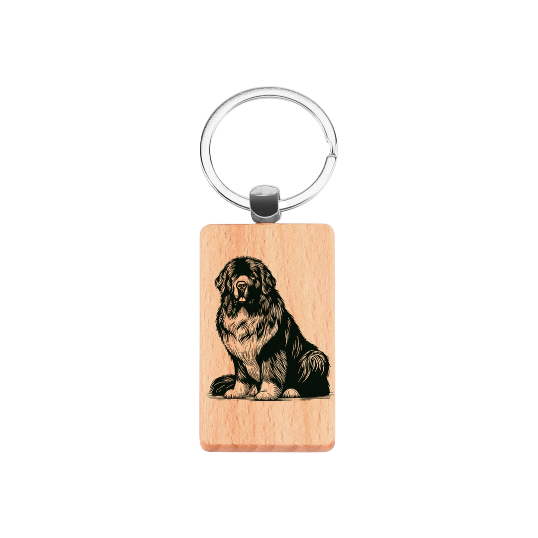 Newfoundland Sitting Engraved Rectangle Wooden Keyring