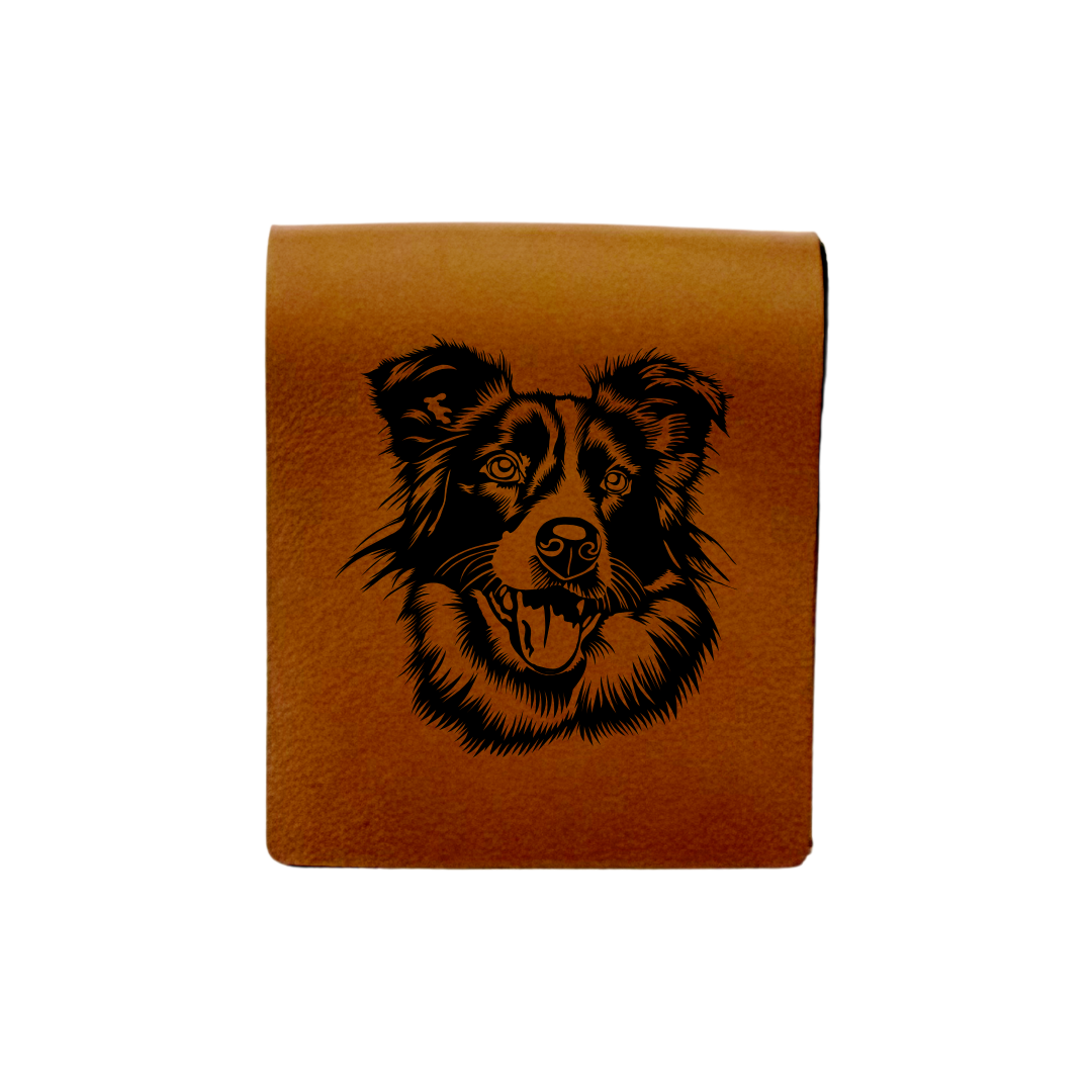 Border Collie Engraved Genuine Leather Magnetic Bookmark