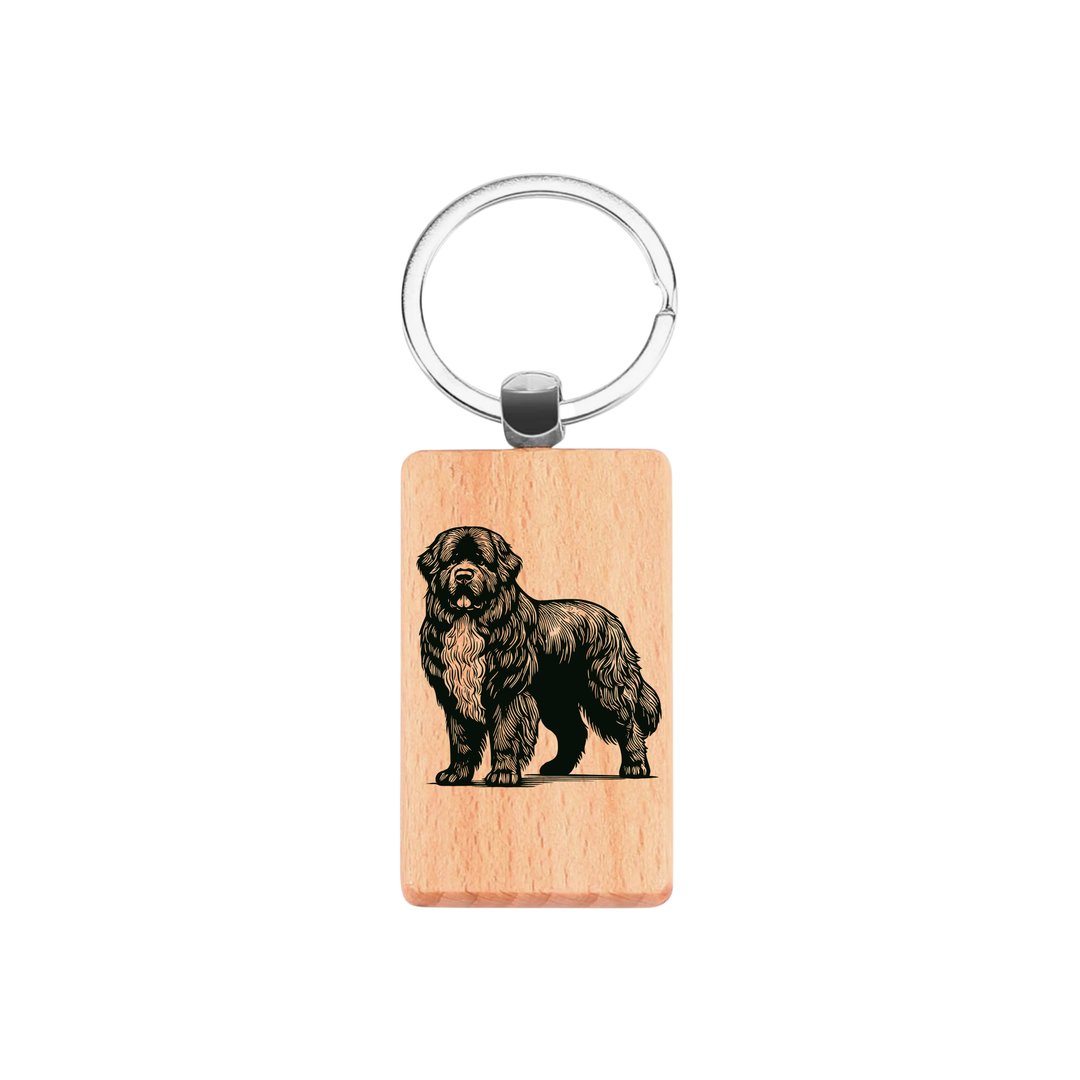 Newfoundland Standing Engraved Rectangle Wooden Keyring
