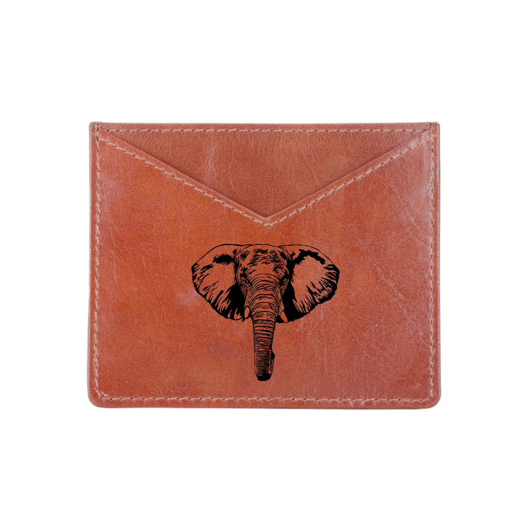 Elephant Engraved Genuine Leather Cardholder