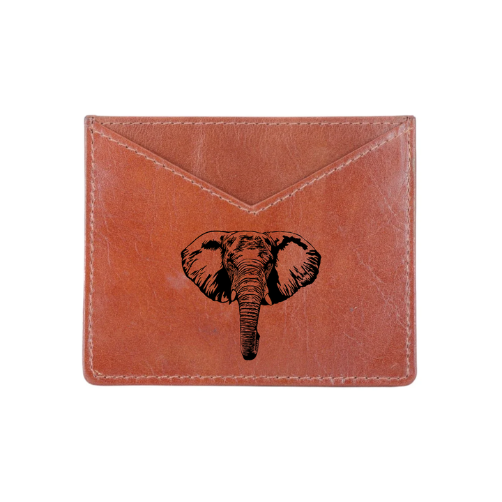 Elephant Engraved Genuine Leather Cardholder