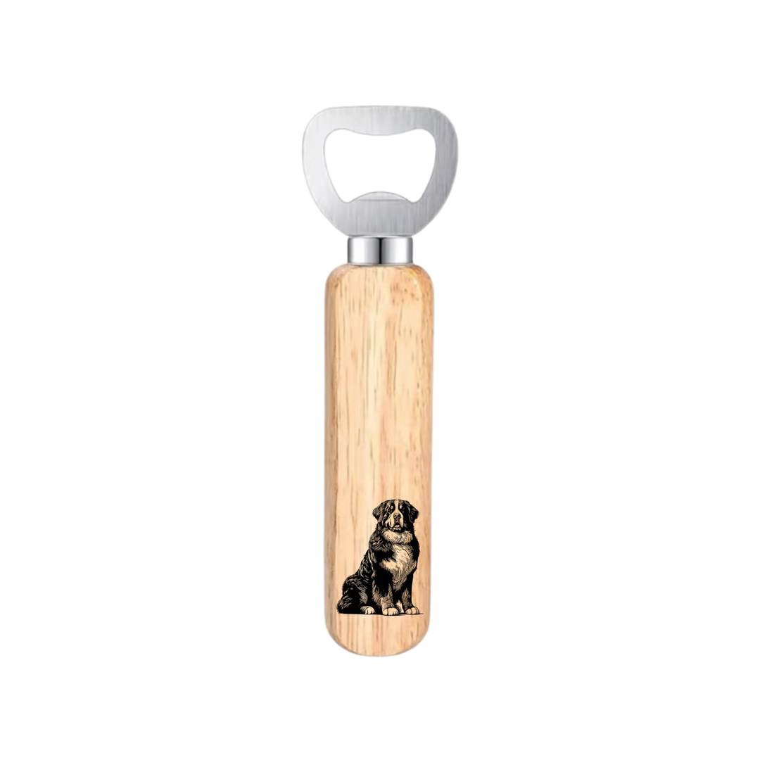 Bernese Mountain Dog Sitting Engraved Wooden Bottle Opener