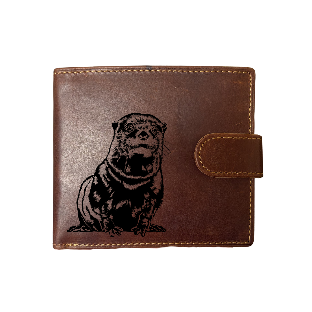 Personalised Otter Engraved Dark Tan Genuine Leather Wallet