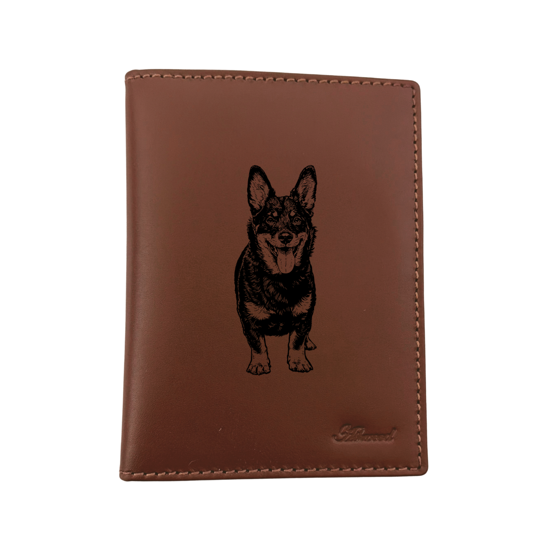Lancashire Heeler Standing Engraved Leather Passport Cover
