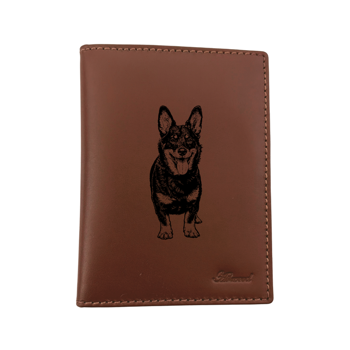 Lancashire Heeler Standing Engraved Leather Passport Cover