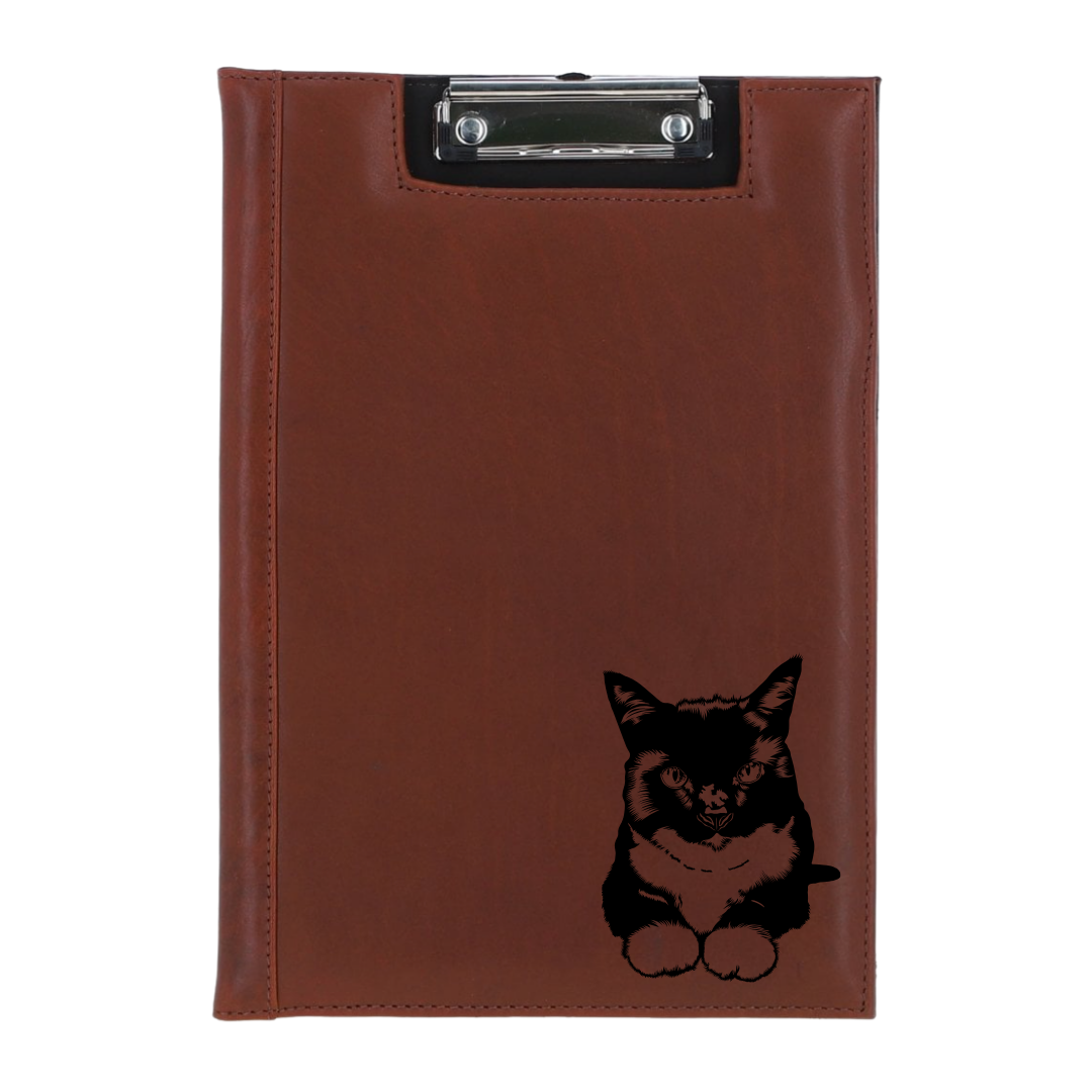 Tuxedo Cat LD Engraved Leather Clipboard