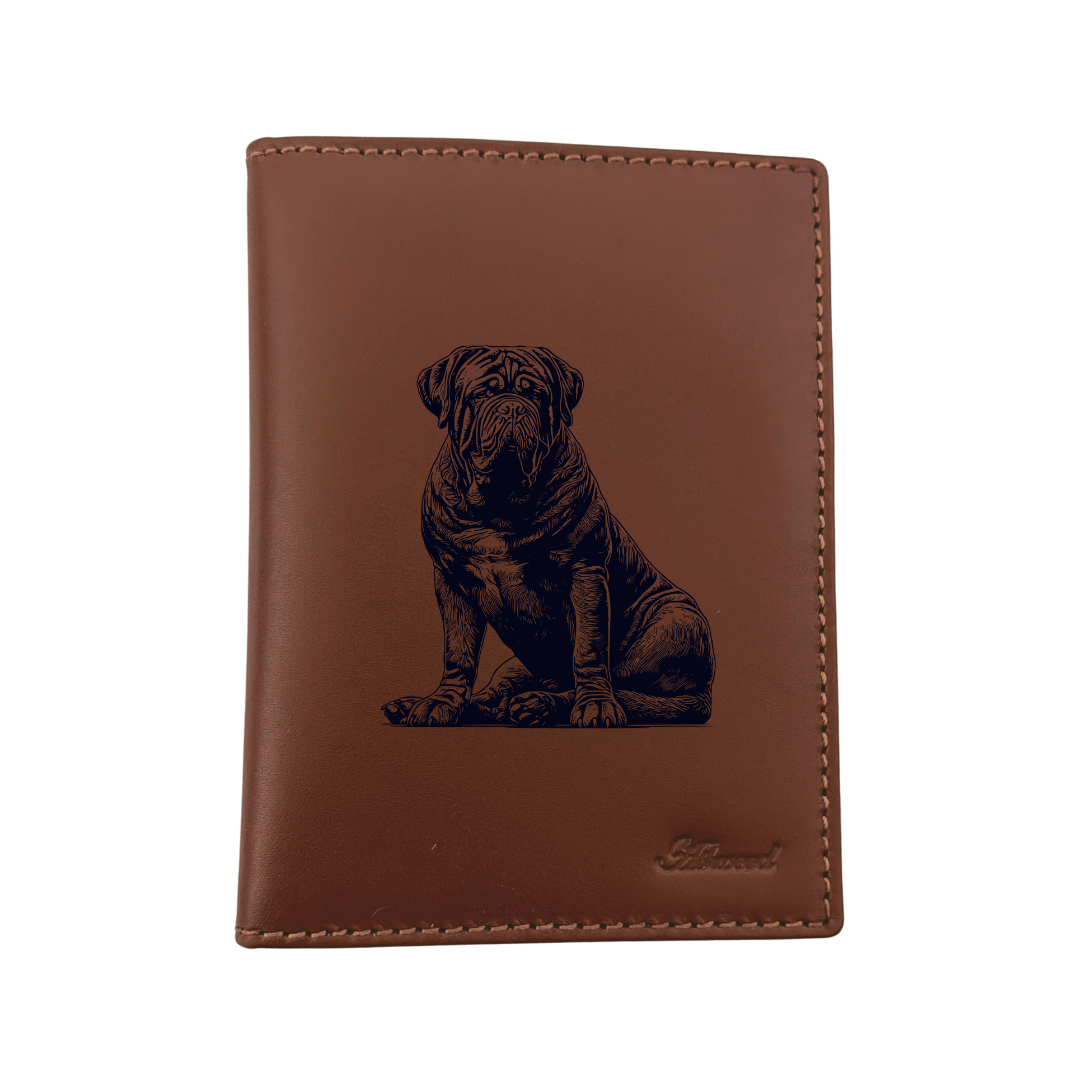 Dogue De Bordeaux Sitting Engraved Leather Passport Cover