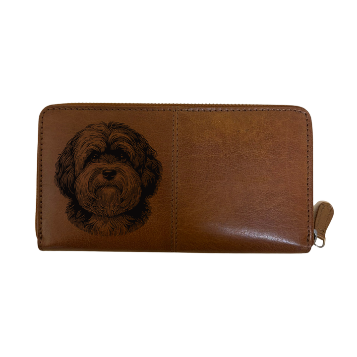 Havanese Face Engraved Large Leather Purse