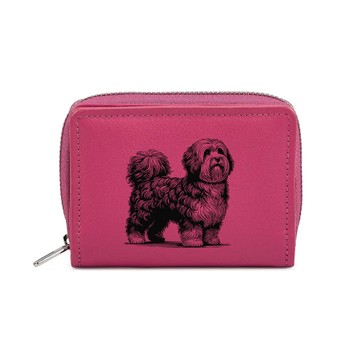 Havanese Standing Engraved Small Leather Purse (Green/Pink/Blue/Red)