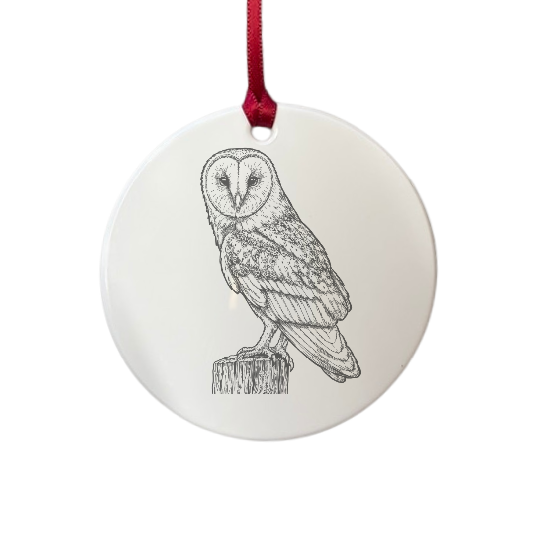 Personalised Barn Owl Engraved White Acrylic Decoration