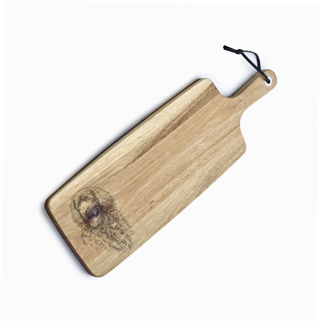 Personalised Sussex Spaniel Face Engraved Acacia Serving Board