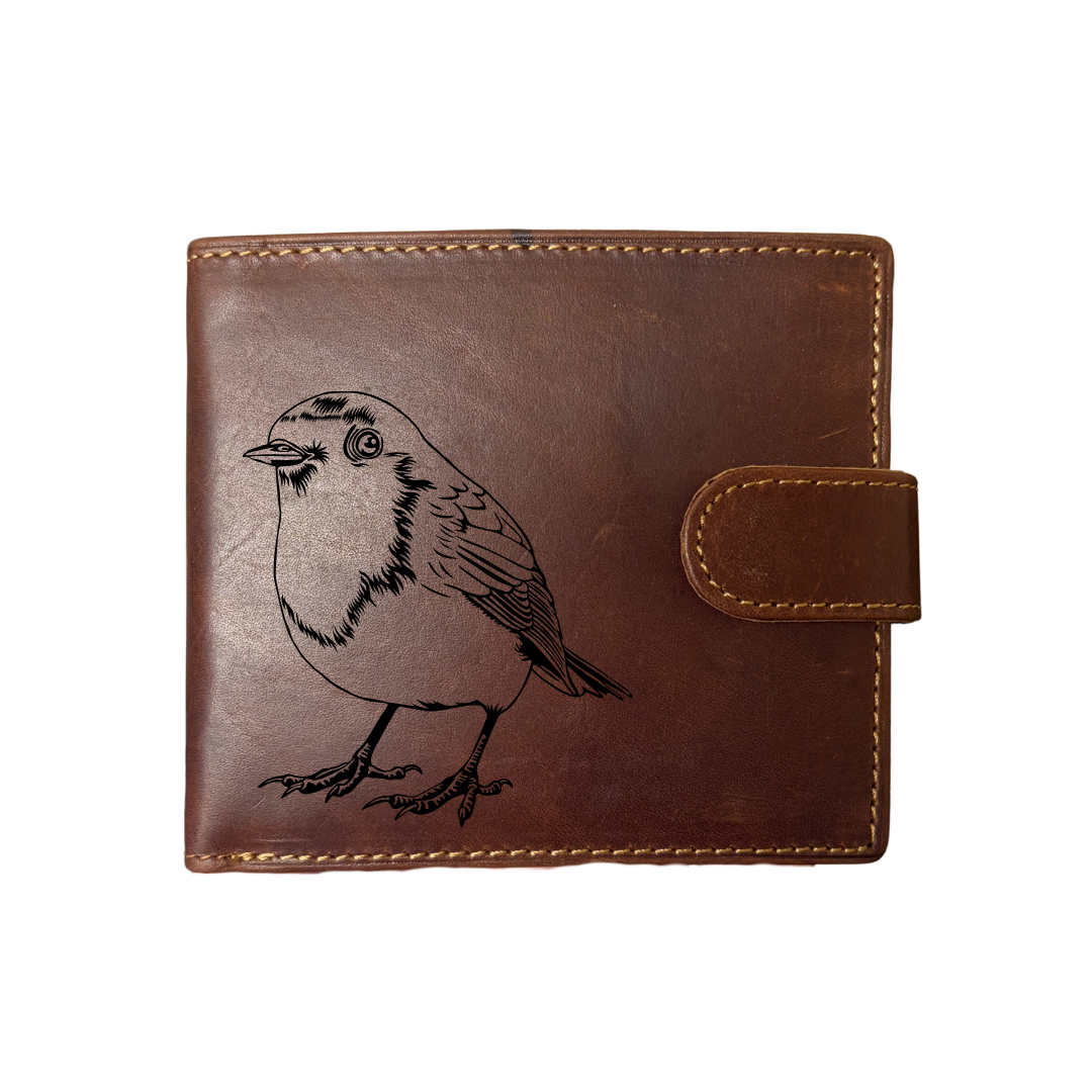 Personalised Robin Engraved Dark Tan Genuine Leather Wallet