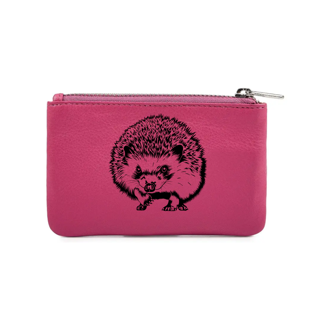 Hedgehog Standing Engraved Genuine Leather Coin Purse (Multiple Colour Options)