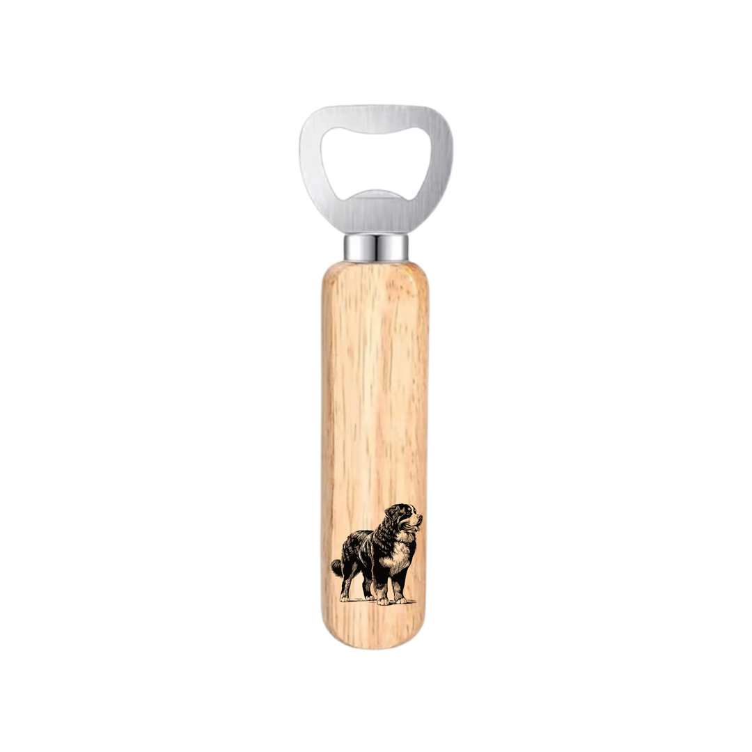 Bernese Mountain Dog Standing Engraved Wooden Bottle Opener