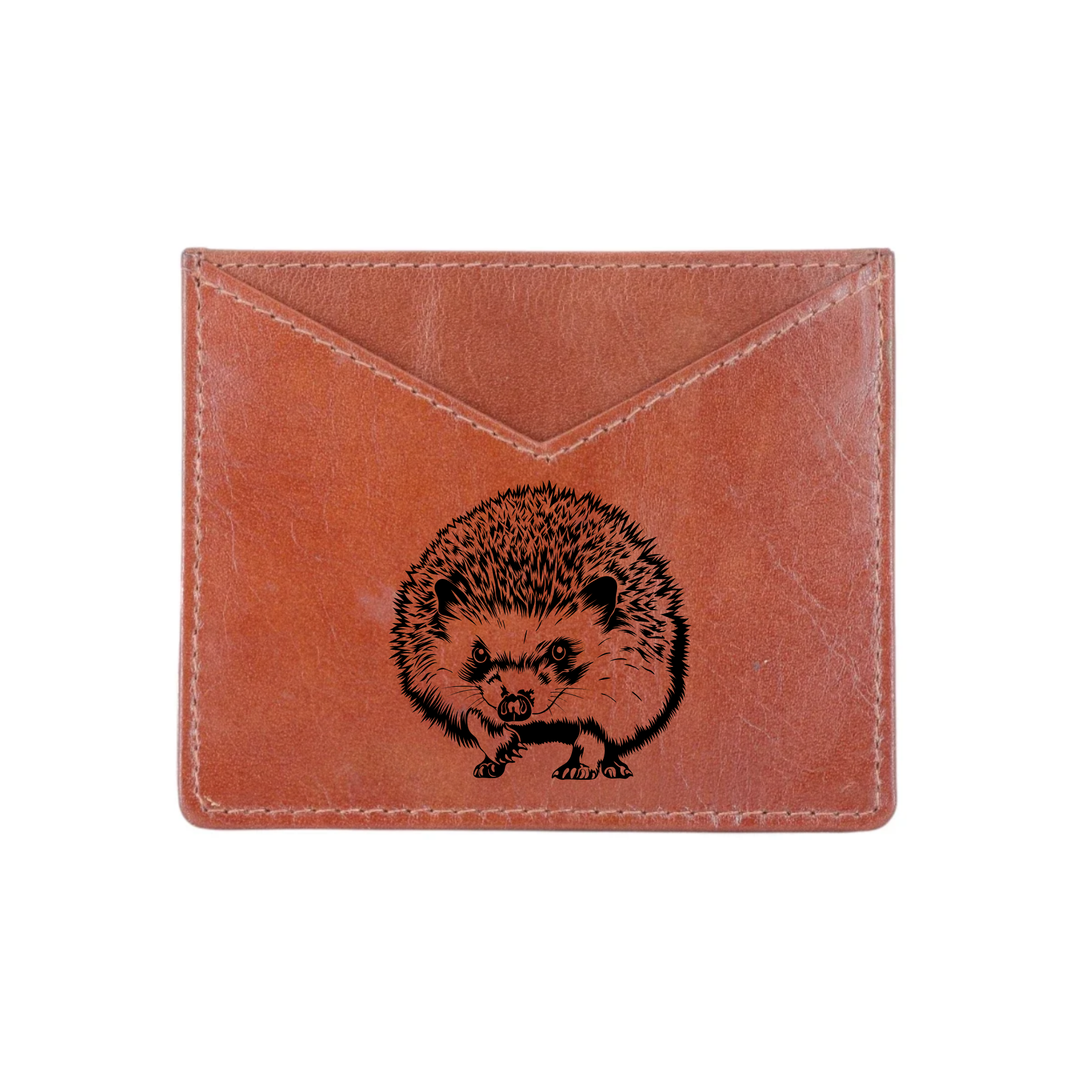 Hedgehog Standing Engraved Genuine Leather Cardholder