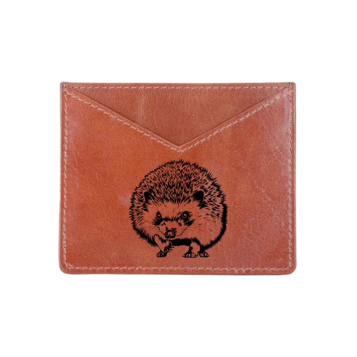 Hedgehog Standing Engraved Genuine Leather Cardholder