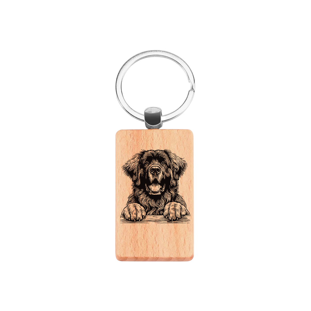 Leonberger Paws Engraved Rectangle Wooden Keyring