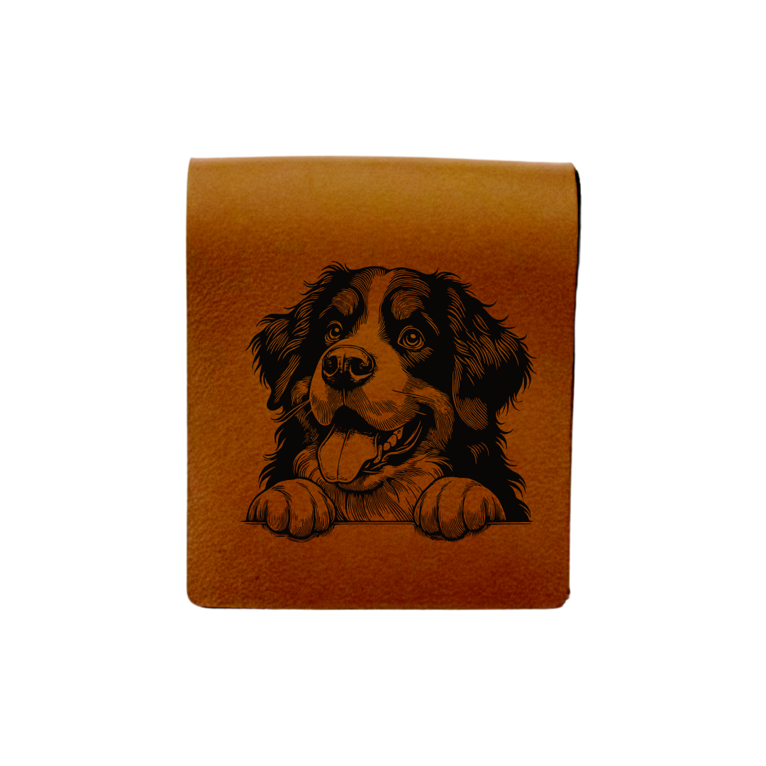 Bernese Mountain Dog Paws Engraved Genuine Leather Magnetic Bookmark