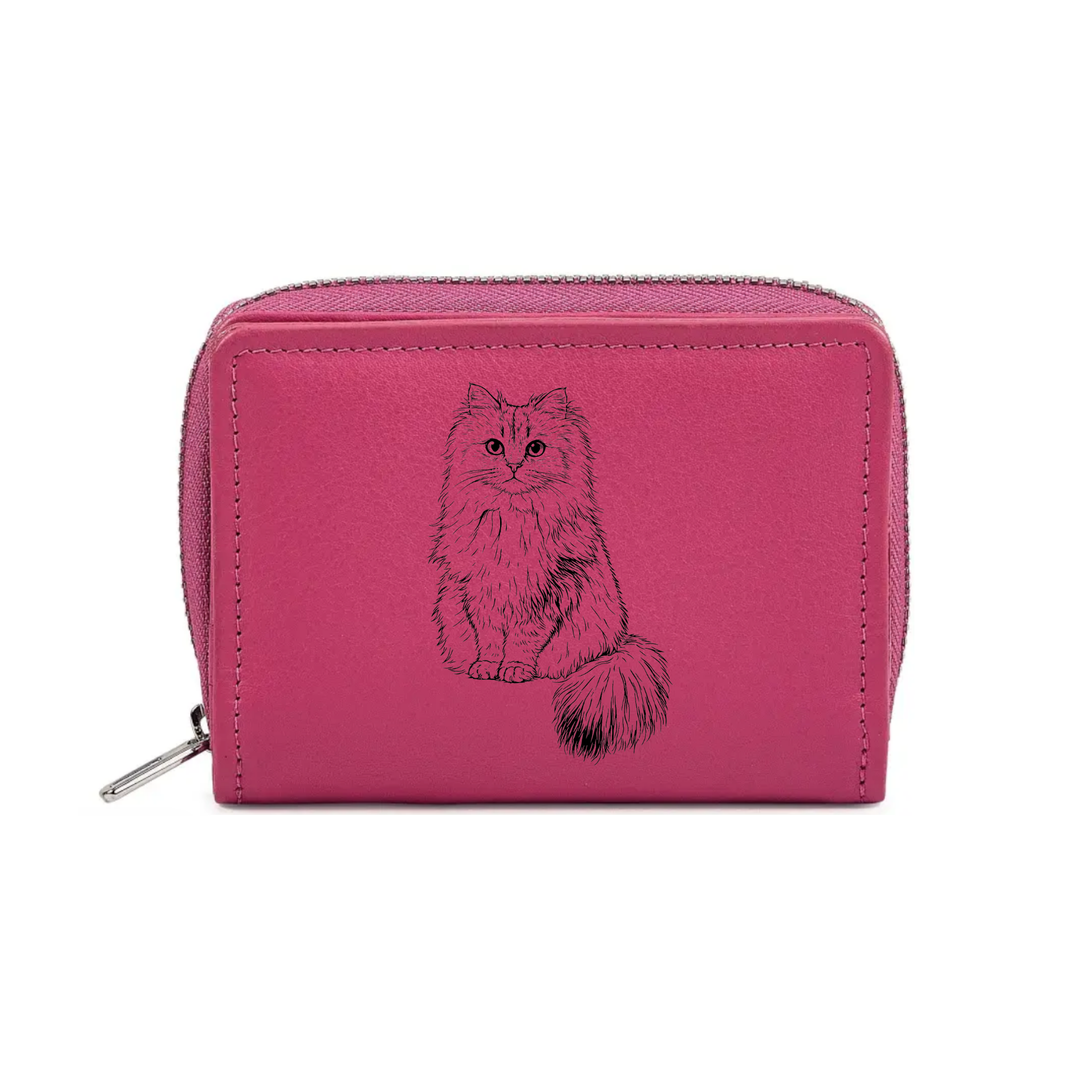 Persian Cat Engraved Small Leather Purse (Green/Pink/Blue/Red)