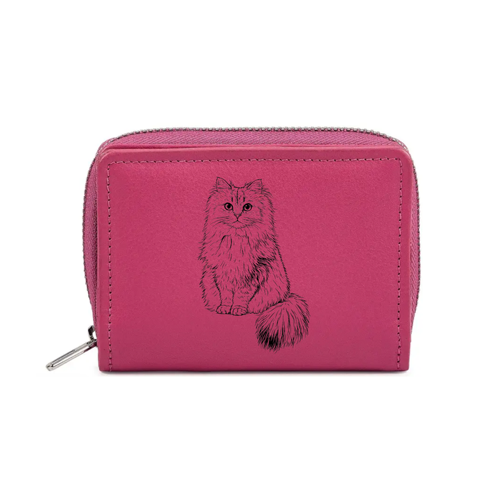 Persian Cat Engraved Small Leather Purse (Green/Pink/Blue/Red)