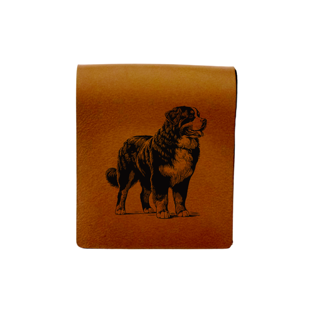 Bernese Mountain Dog Standing Engraved Genuine Leather Magnetic Bookmark