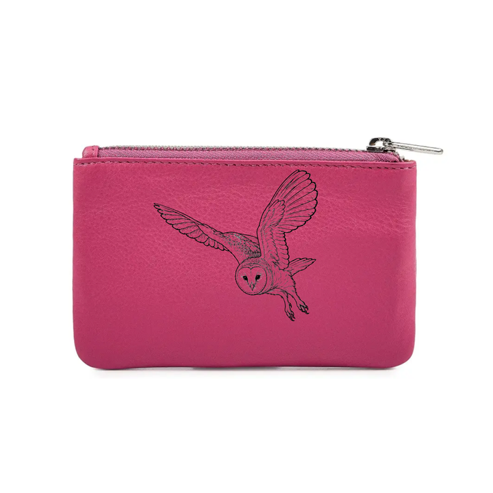 Flying Barn Owl Engraved Genuine Leather Coin Purse (Multiple Colour Options)