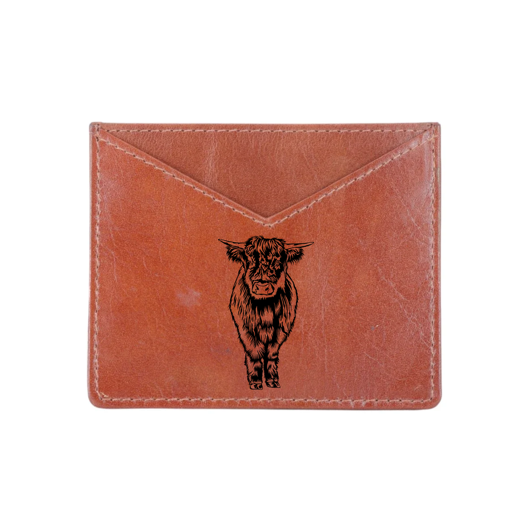 Highland Cow Standing Engraved Genuine Leather Cardholder