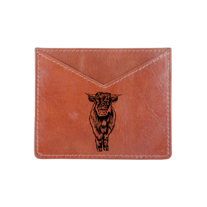 Highland Cow Standing Engraved Genuine Leather Cardholder