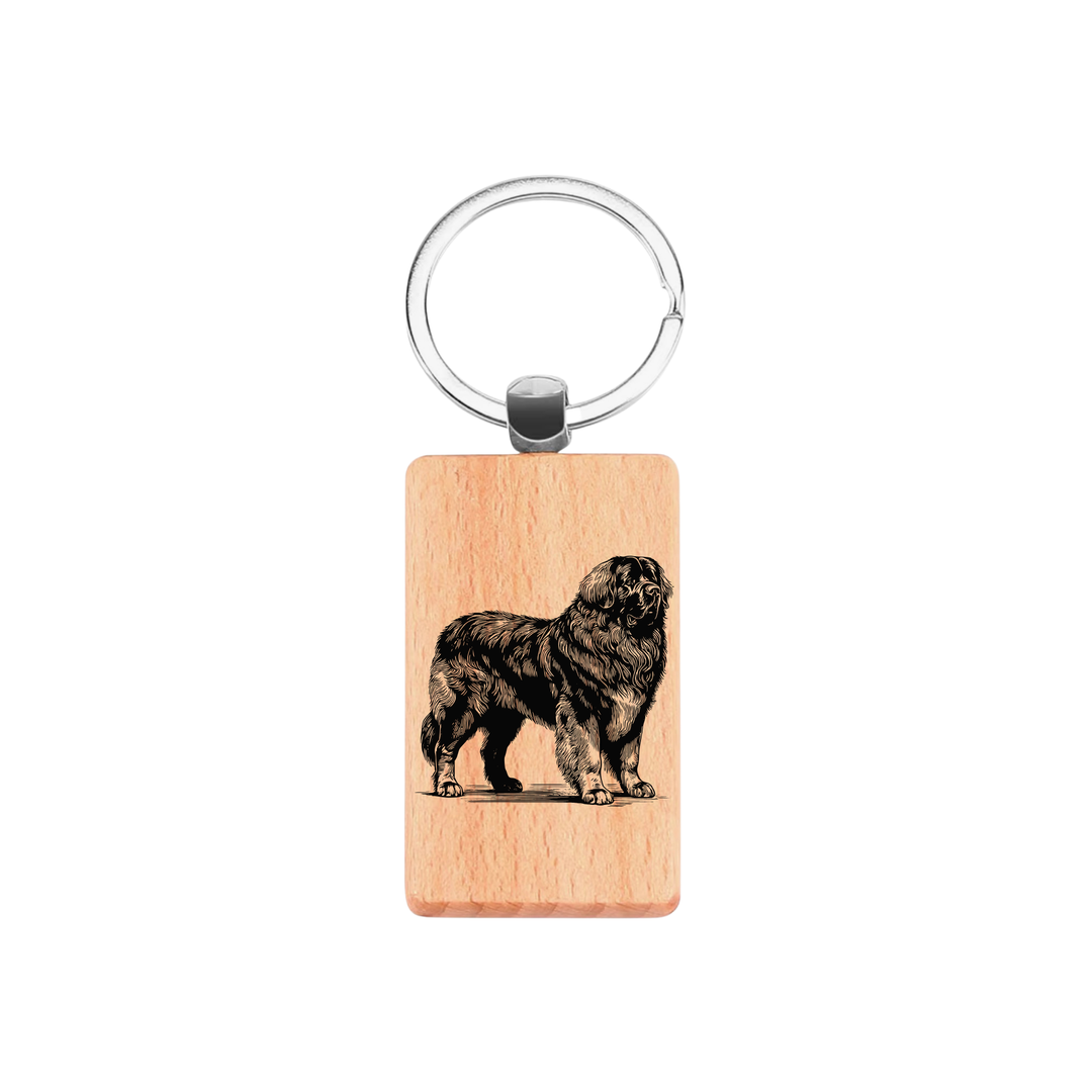 Leonberger Standing Engraved Rectangle Wooden Keyring