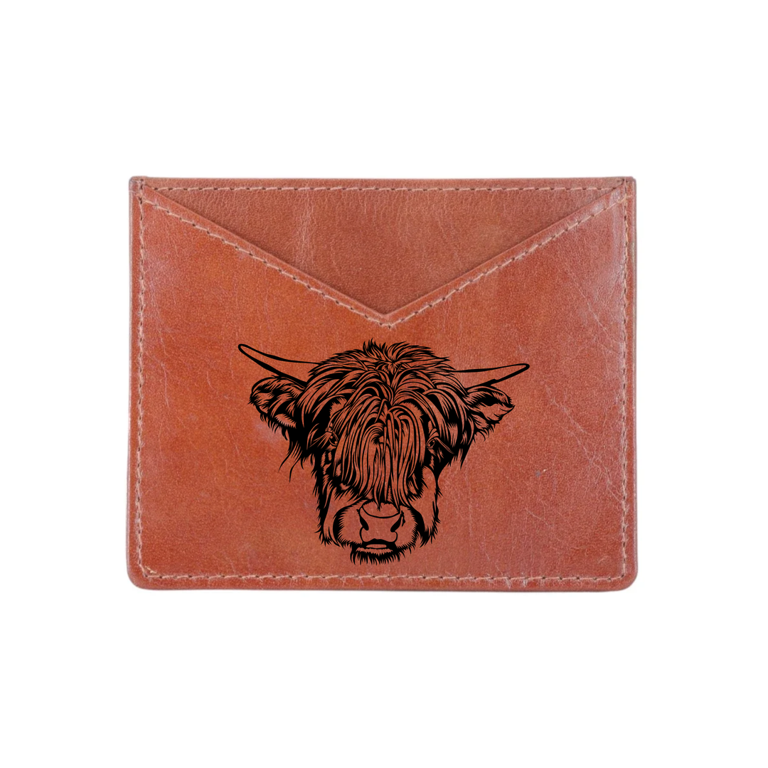 Highland Cow Face Engraved Genuine Leather Cardholder