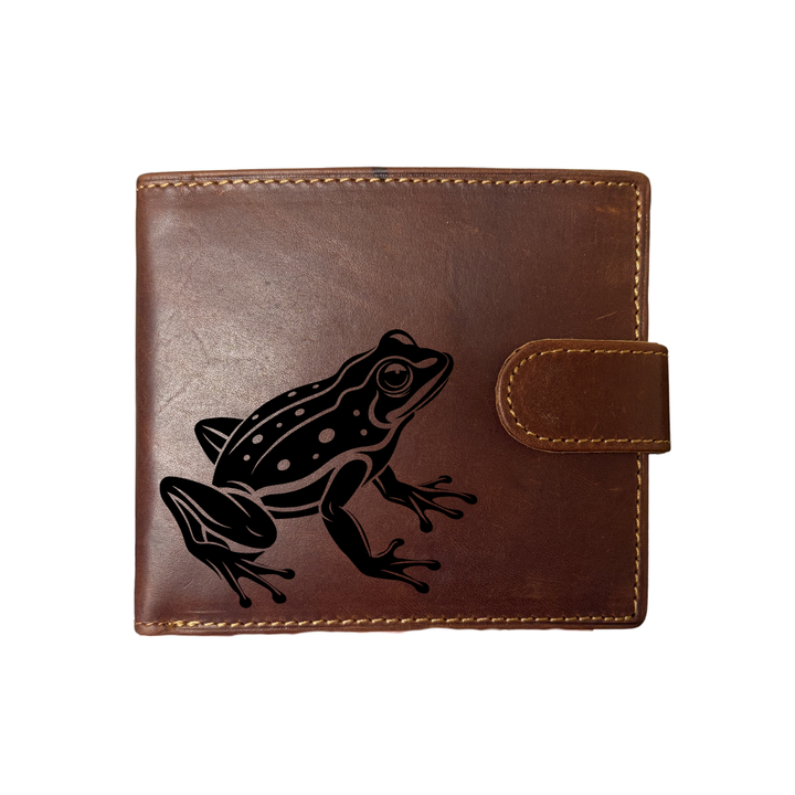 Personalised Frog Engraved Dark Tan Genuine Leather Wallet