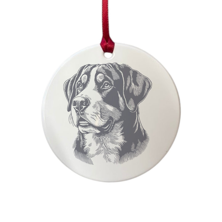 Personalised Great Swiss Mountain Dog Face Engraved White Acrylic Decoration