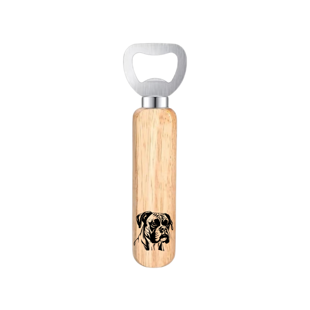 Boxer Face Engraved Wooden Bottle Opener