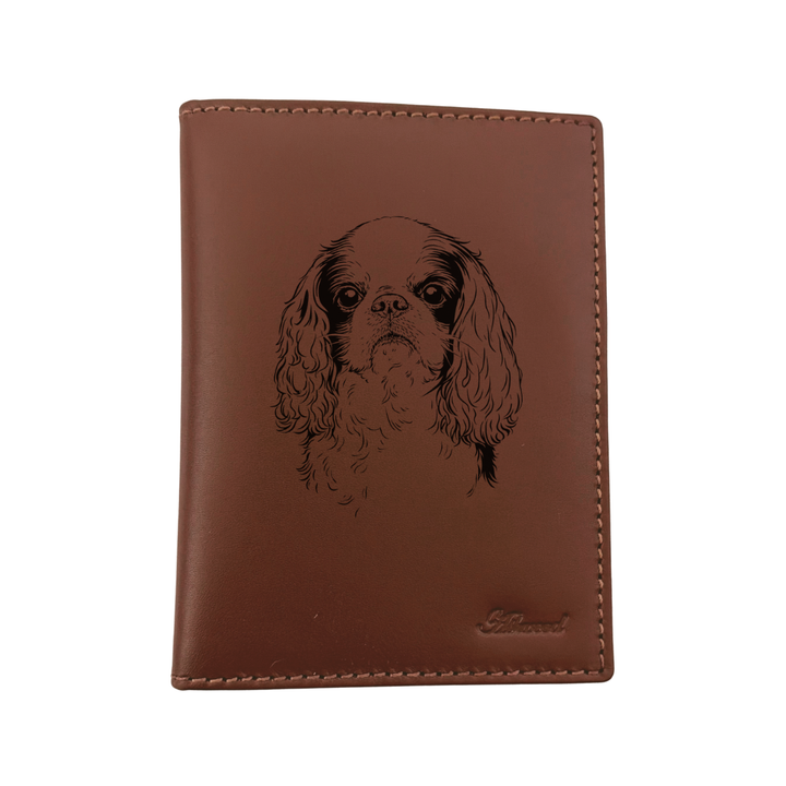 King Charles Spaniel Face Engraved Leather Passport Cover