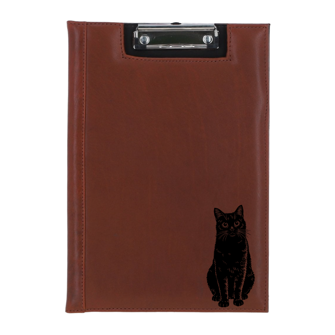 Black Cat Sitting Engraved Leather Clipboard