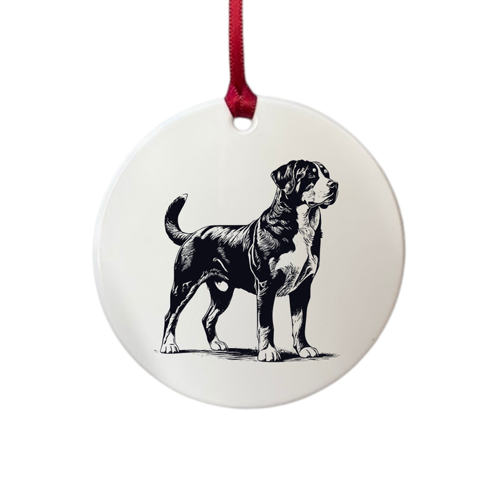 Personalised Great Swiss Mountain Dog Standing Engraved White Acrylic Decoration