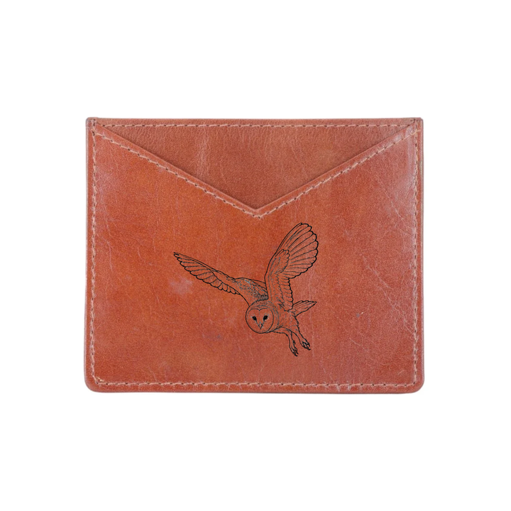 Flying Barn Owl Engraved Genuine Leather Cardholder