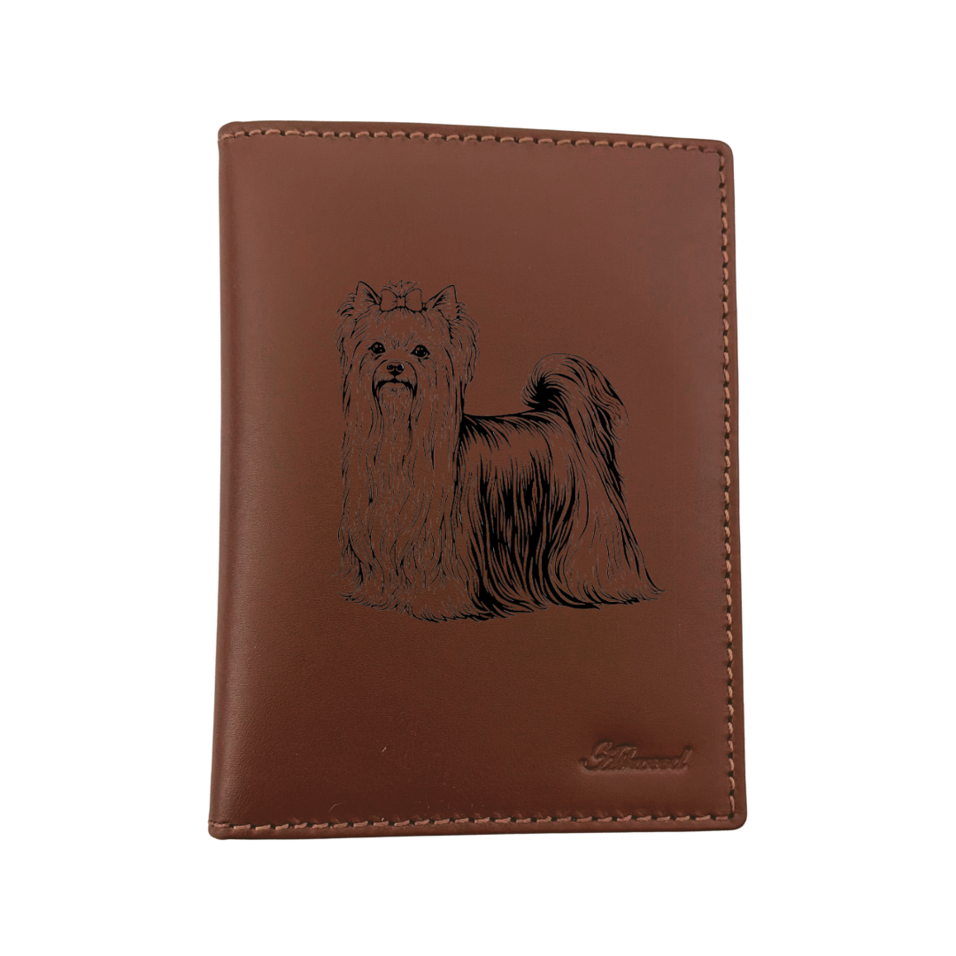 Yorkshire Terrier Standing Engraved Leather Passport Cover