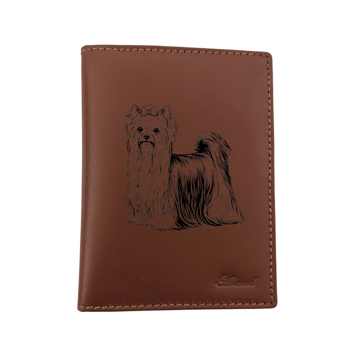 Yorkshire Terrier Standing Engraved Leather Passport Cover