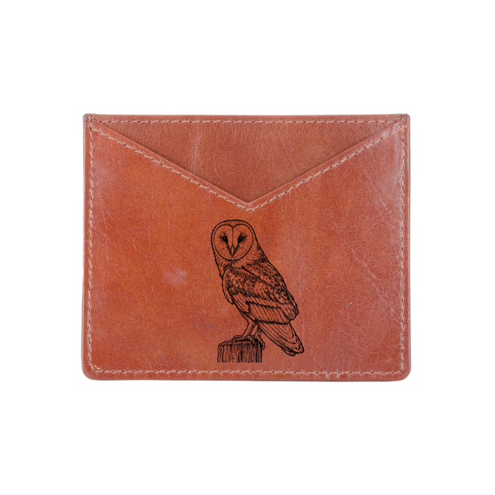 Barn Owl Engraved Genuine Leather Cardholder