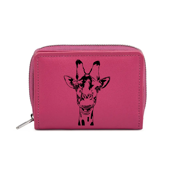 Giraffe Engraved Small Leather Purse (Green/Pink/Blue/Red)