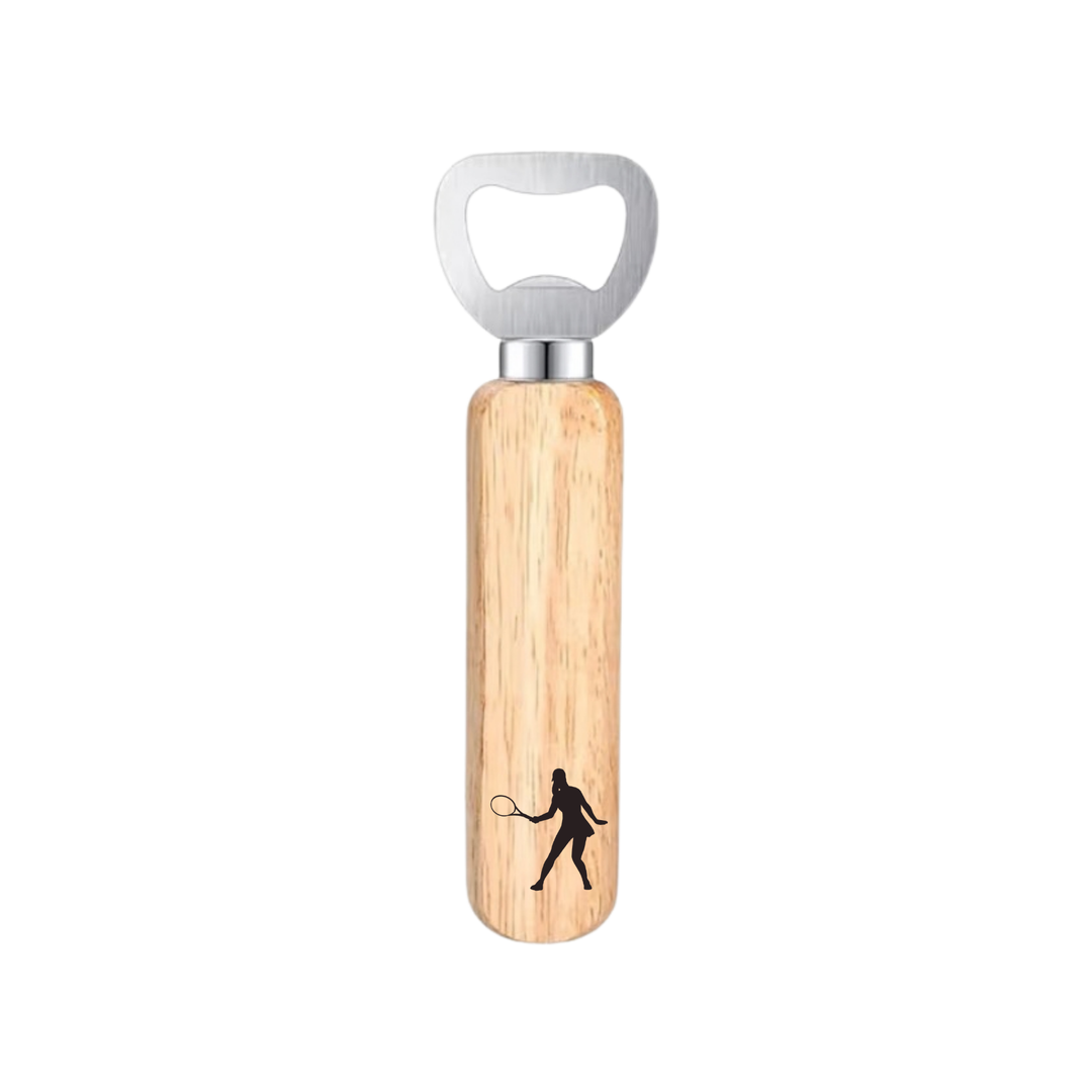 Female Tennis Player Engraved Wooden Bottle Opener
