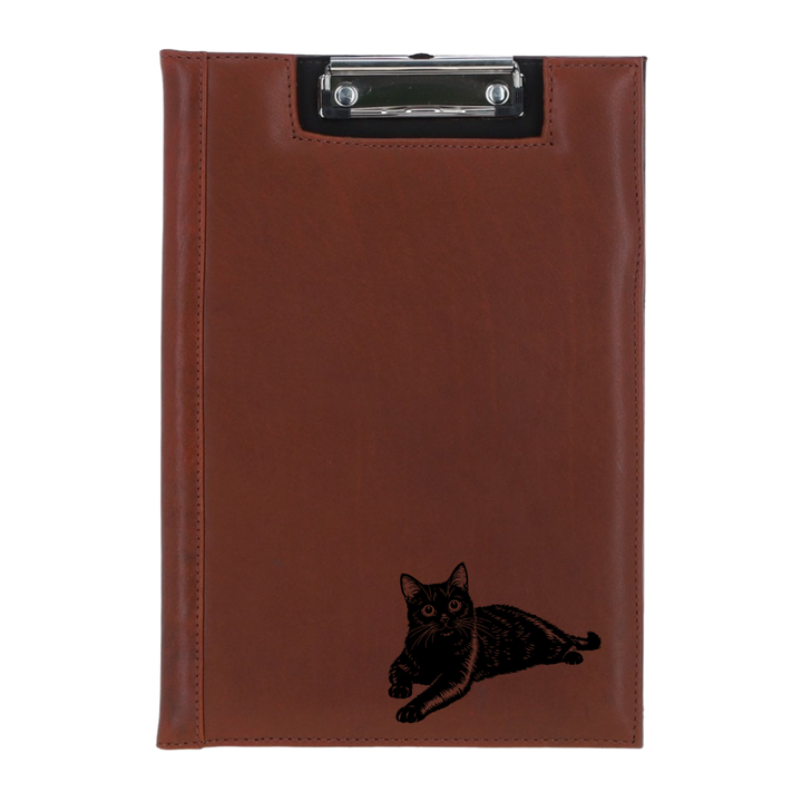 Black Cat Lying Down Engraved Leather Clipboard