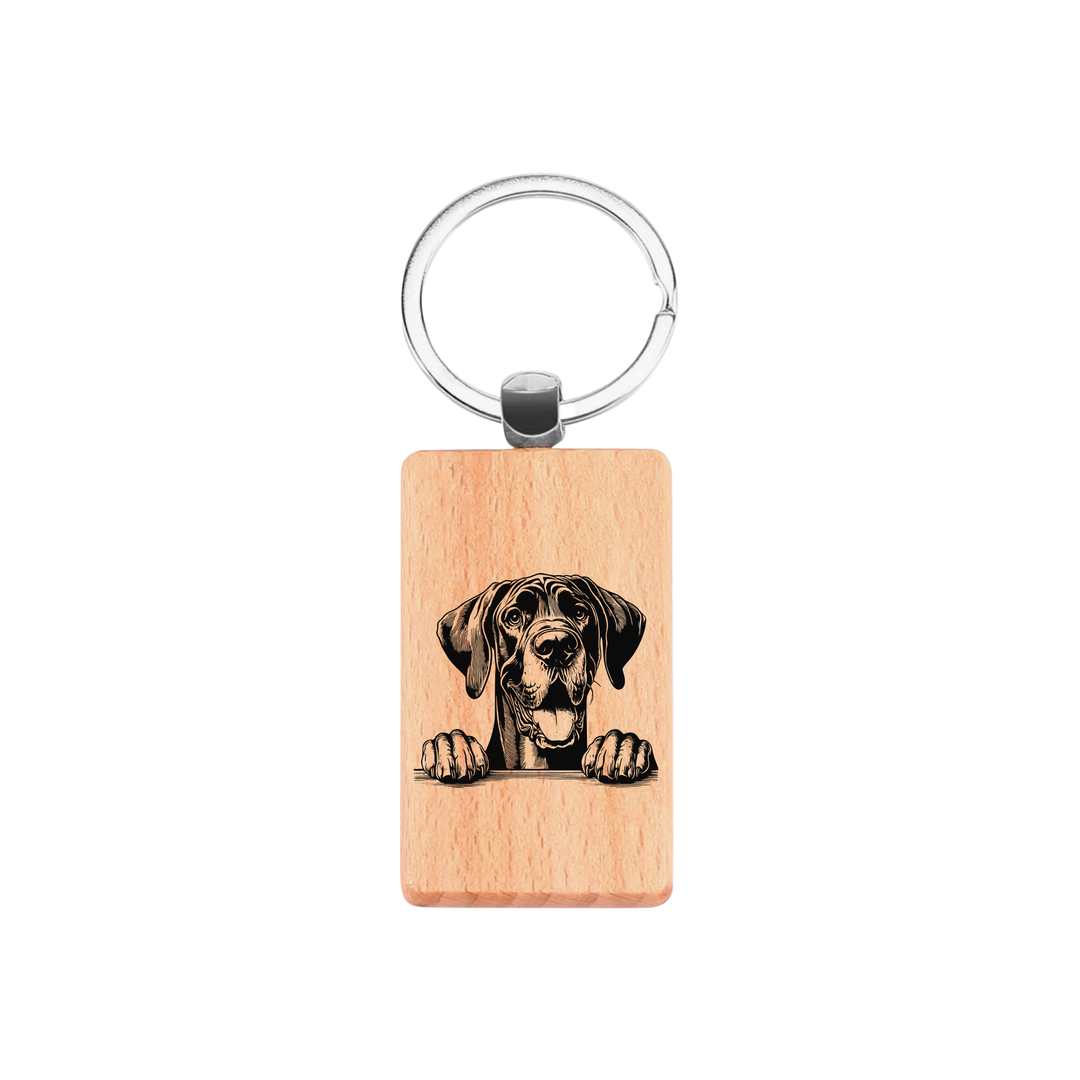 Great Dane Paws Engraved Rectangle Wooden Keyring