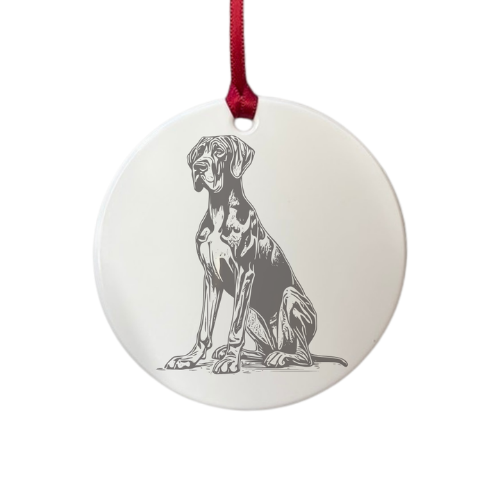 Personalised Great Dane Sitting Engraved White Acrylic Decoration