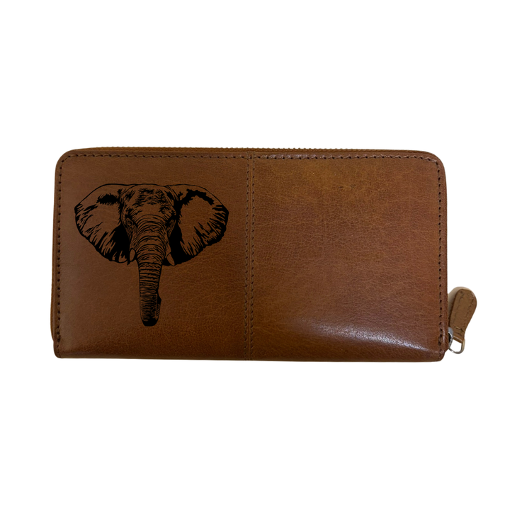Elephant Engraved Large Leather Purse
