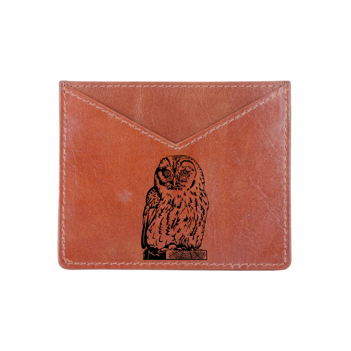 Owl Engraved Genuine Leather Cardholder