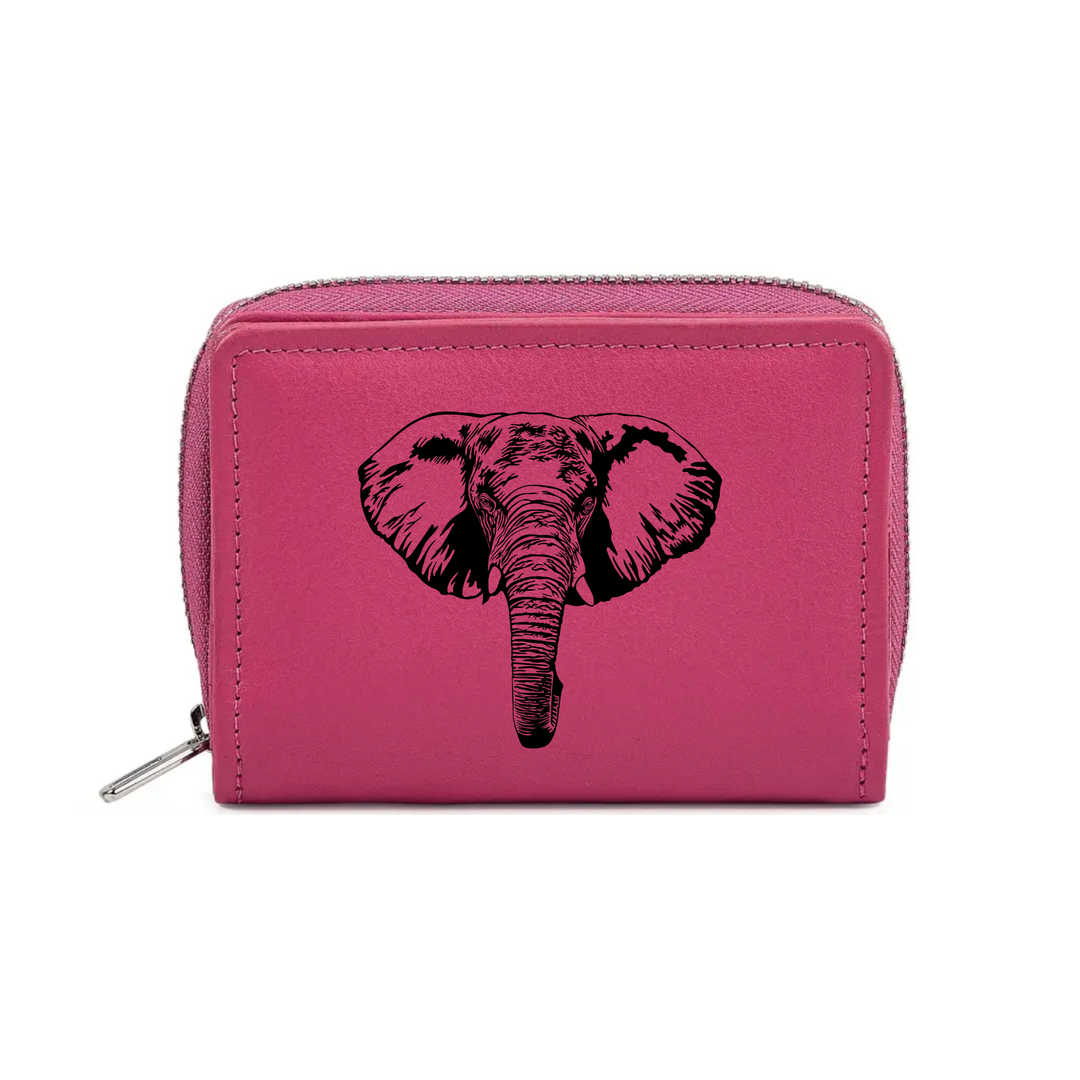 Elephant Engraved Small Leather Purse (Green/Pink/Blue/Red)