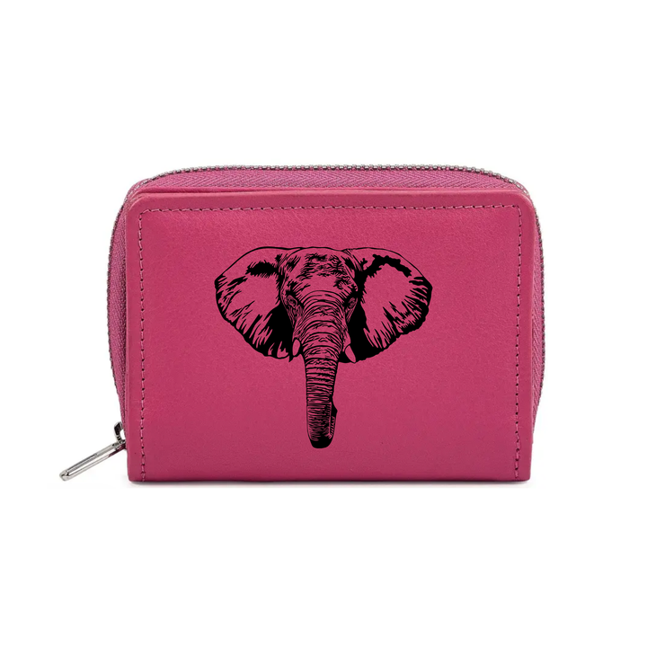 Elephant Engraved Small Leather Purse (Green/Pink/Blue/Red)